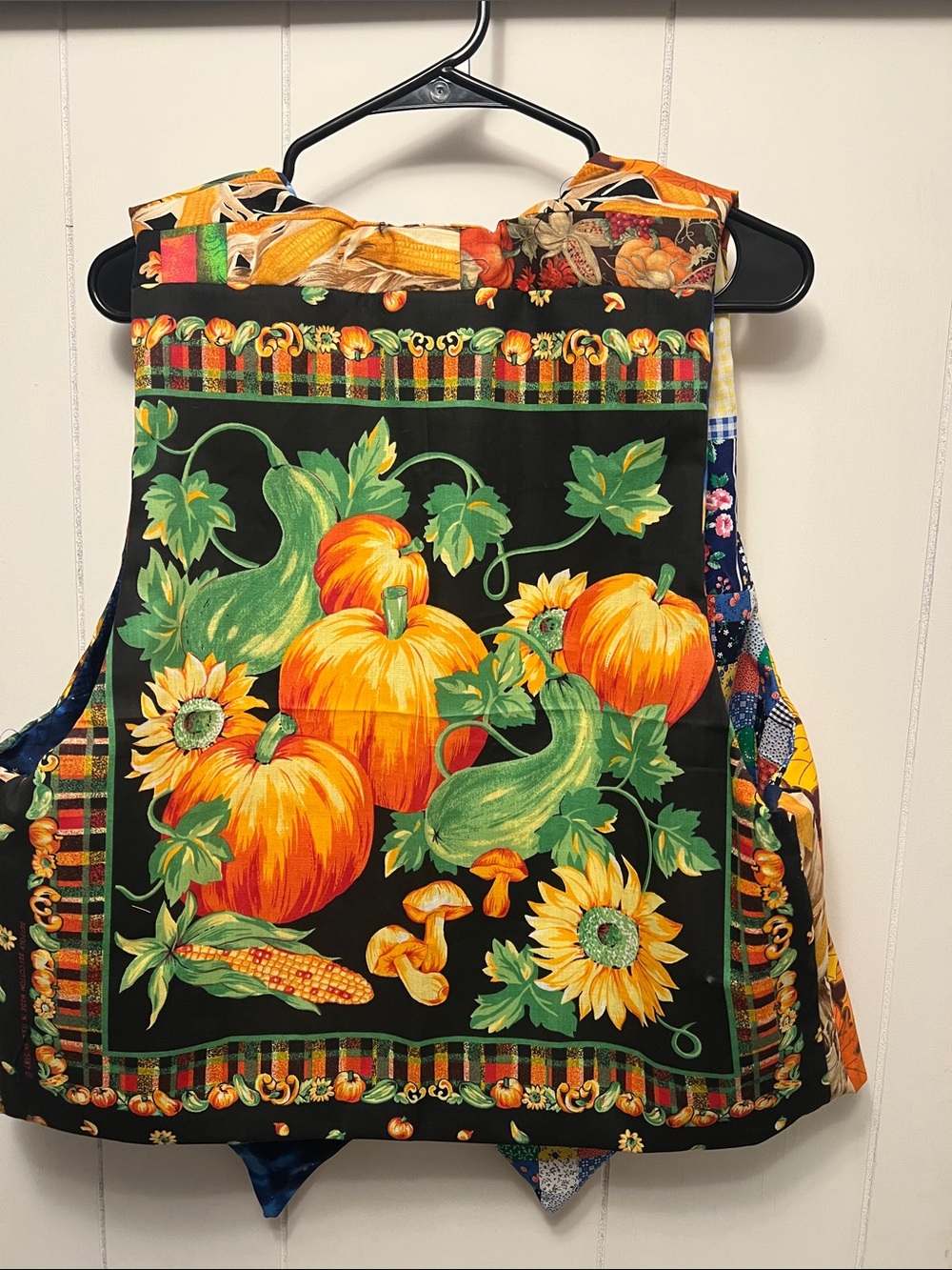 Pumpkin & Sunflower Patchwork Apron Vest - Fall Harvest reversible night city